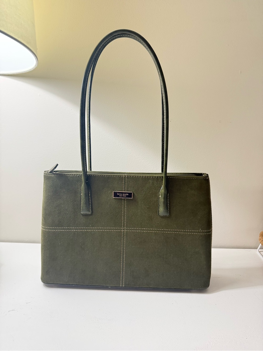 Kate Spade Vintage Olive Suede Y2K Shoulder Bag Structured Purse